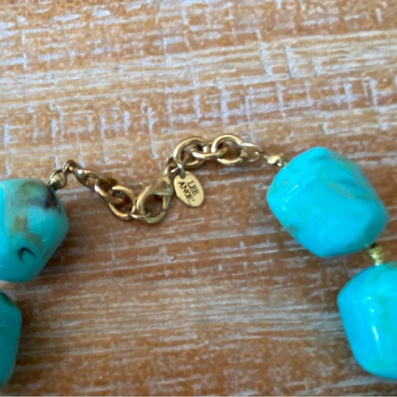 LEE ANGEL Faux Turquoise Statement Necklace Large Rhinestones Bead - Picture 3 of 5